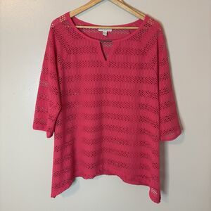 Dana Buchman Womens Lace Top Pink 3/4 Sleeve Beach Blouse Sz XL